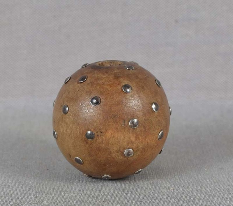 19c ojime netsuke slide BALL with metal studs - 2