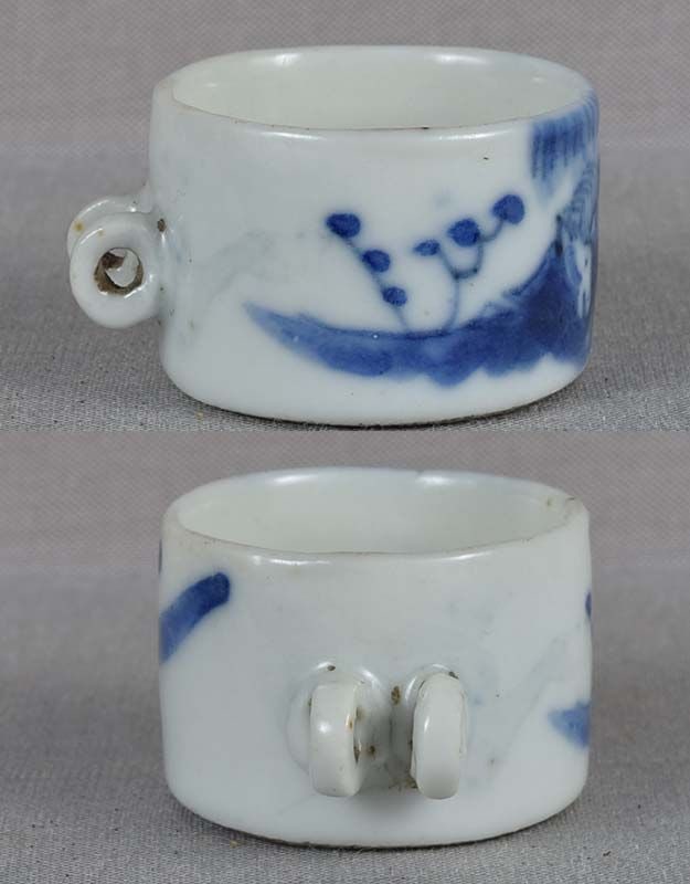 19c Chinese porcelain bird cage BIRD FEEDER / water cup SLEEPING HORSE - 2