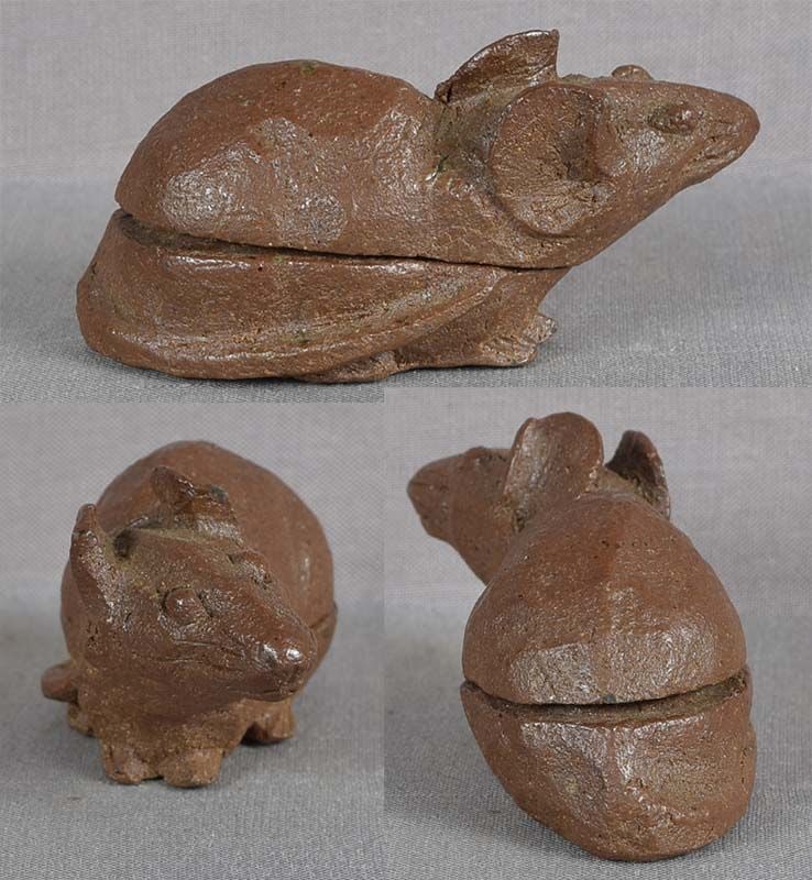 1920s tea ceremony Japanese ceramic KOGO Bizen RAT signed - 2