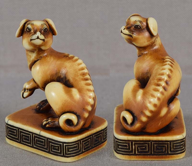19c netsuke DOG by ANRAKU ex Bluth collection - 2