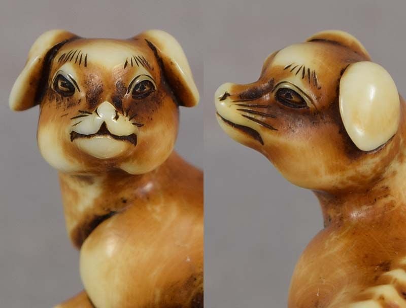 19c netsuke DOG by ANRAKU ex Bluth collection - 3