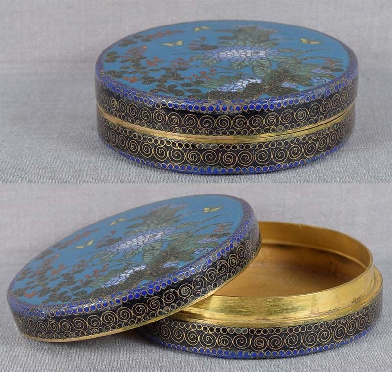 19c Japanese CLOISONNE tea ceremony box KOGO hydrangea - 2