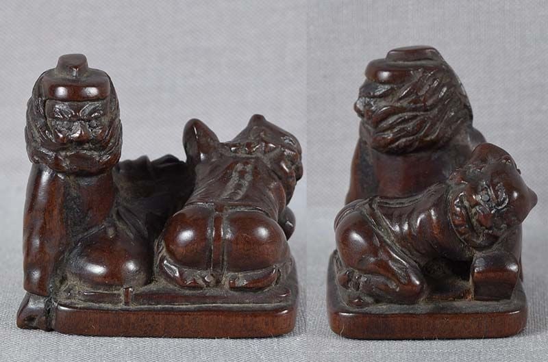 19c netsuke ONI massaging SHOKI’S feet - 2