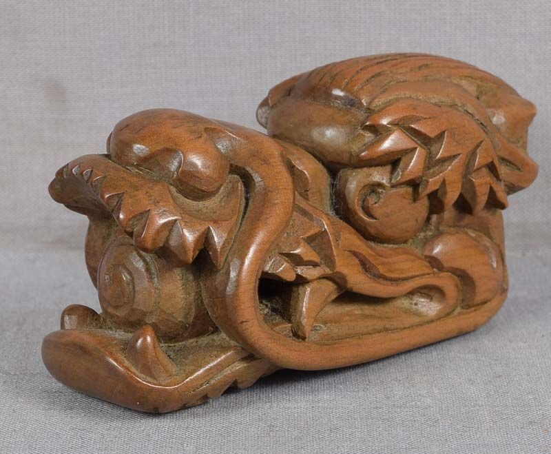 19c netsuke DRAGON head with Precious Gem - 3