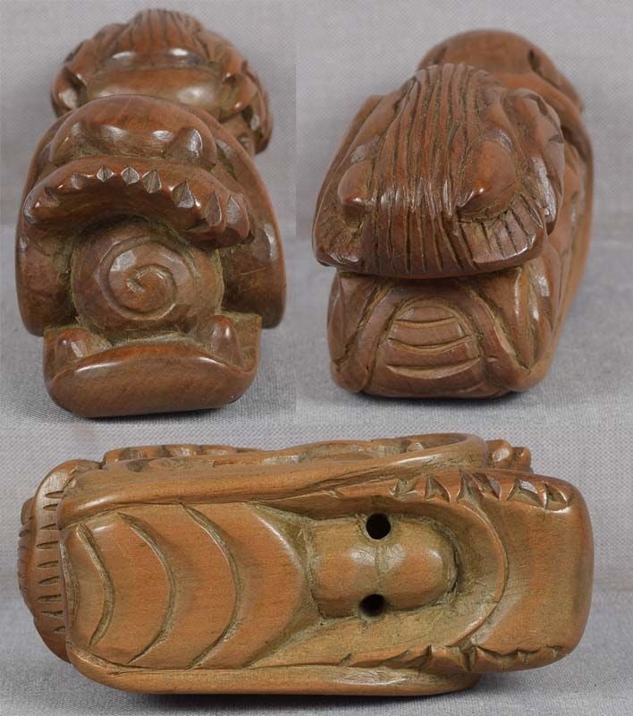 19c netsuke DRAGON head with Precious Gem - 4
