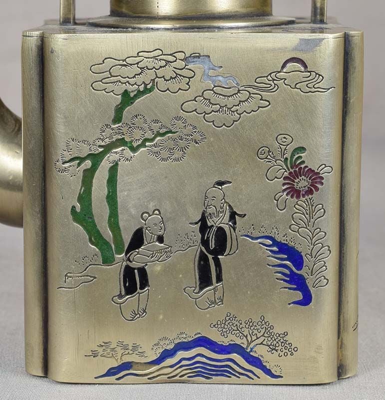 19c Chinese scholar’s WINE POT PAKTONG champleve marked - 2