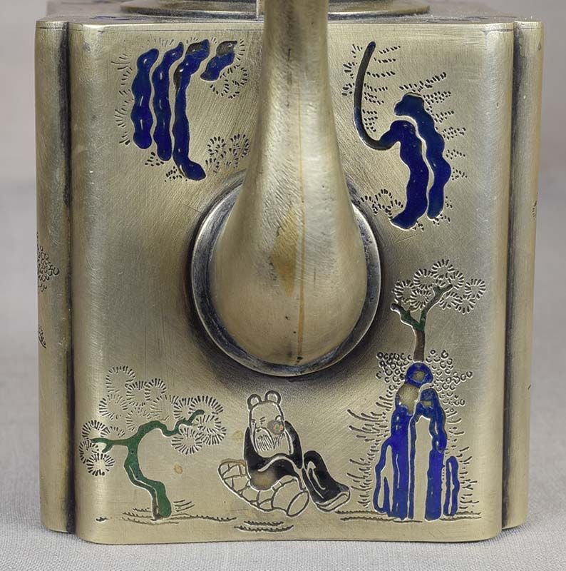 19c Chinese scholar’s WINE POT PAKTONG champleve marked - 4