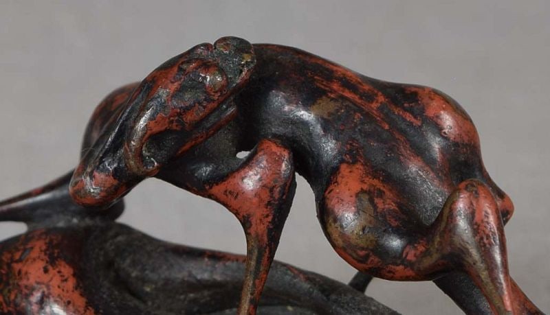19c Japanese bronze SCROLL WEIGHT / brush rest RAIN DRAGON by TANIHIRO - 3