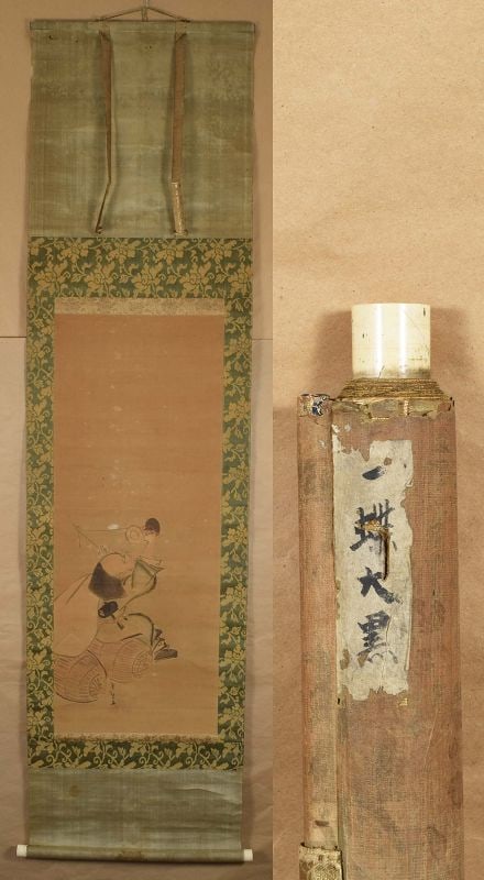 19c Japanese scroll painting DAIKOKU playing drum - 2
