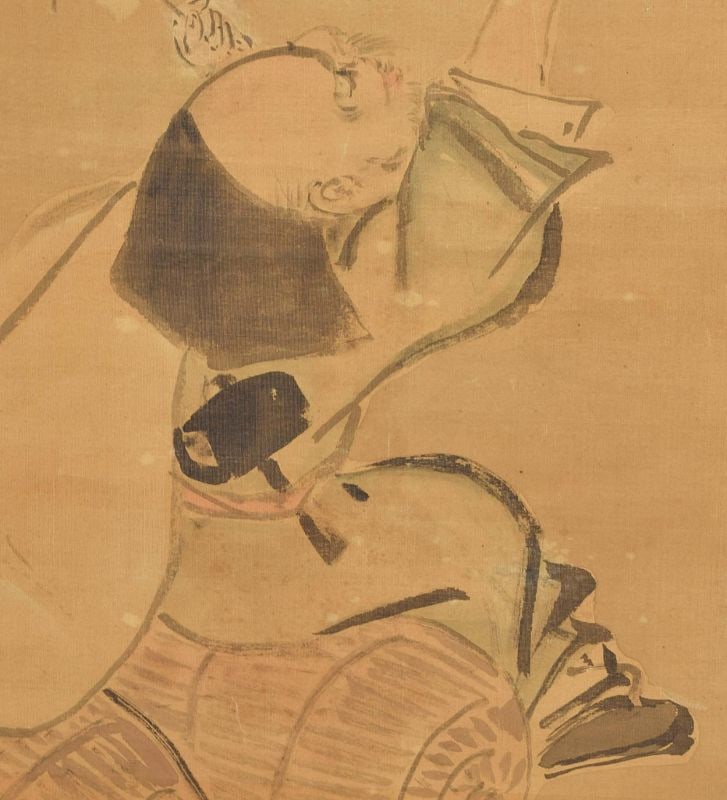 19c Japanese scroll painting DAIKOKU playing drum - 3