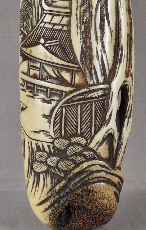 19c ASAKUSA KISERUZUTSU Japanese pipe case SCHOLARLY LANDSCAPE - 3
