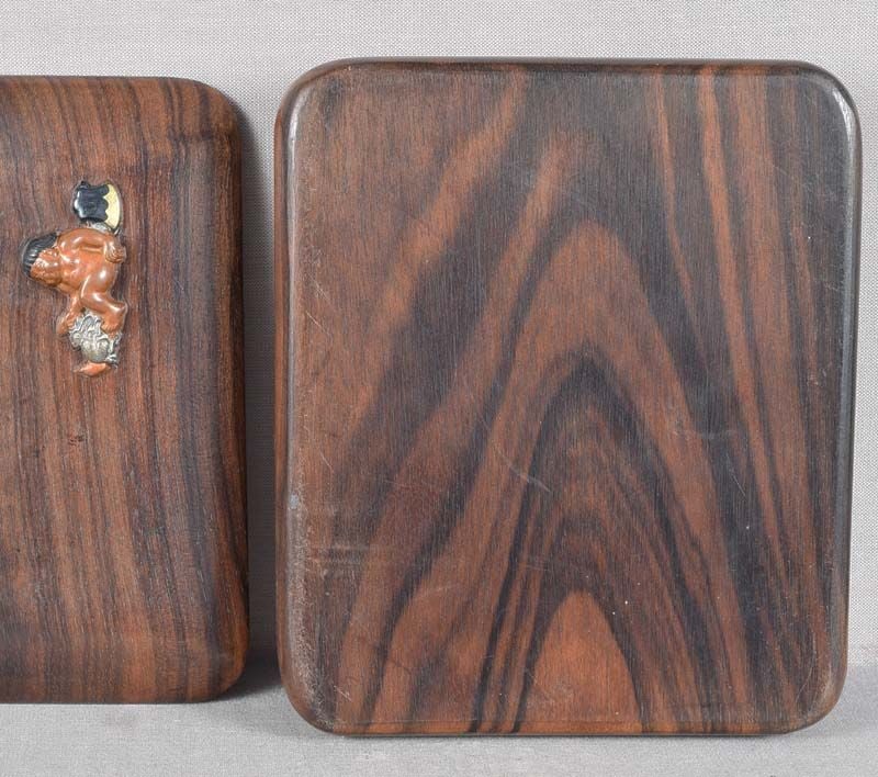 1910s Japanese persimmon wood BOX MULTIMETAL KINTARO & rabbit - 5