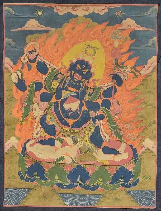 18/19c Tibetan thangka 6-armed DHARMAPALA MAHAKALA - 2