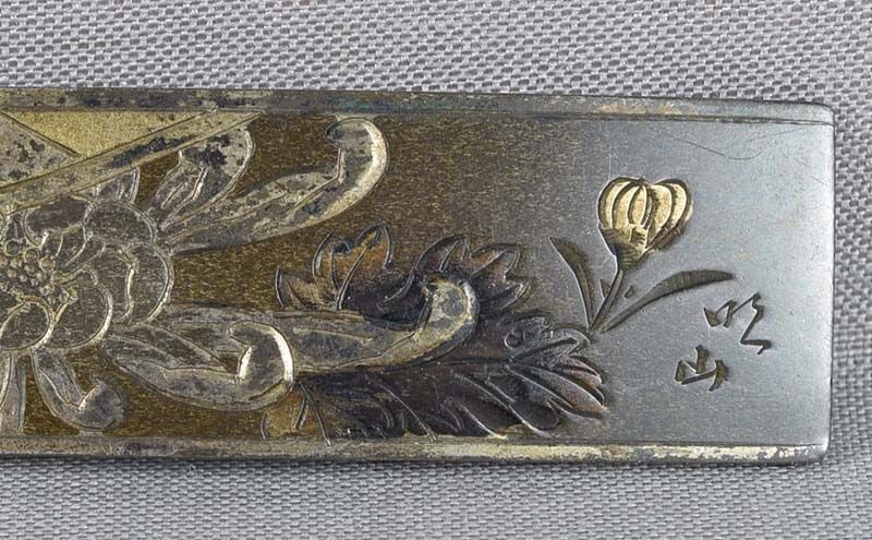 1910s multimetal OBIDOME netsuke CHRYSANTHEMUM by MEIZAN - 4