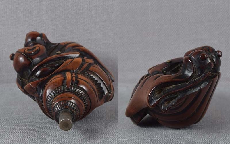 19c netsuke YAMABUSHI warrior priest BENKEI in trumpet - 6