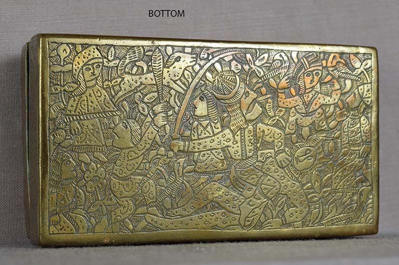 19c PERSIAN brass BETEL BOX lion hunt, murder scene - 3