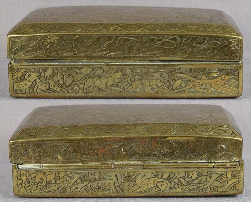 19c PERSIAN brass BETEL BOX lion hunt, murder scene - 4