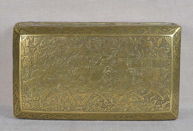 19c PERSIAN brass BETEL BOX lion hunt, murder scene - 5