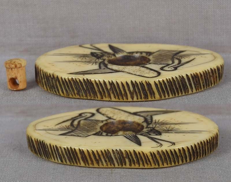 19c marine netsuke CRANE & pines - 4