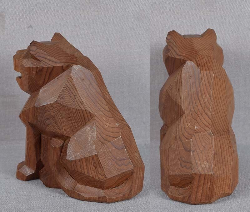 Vintage Japanese ittobori okimono SEATED DOG - 6