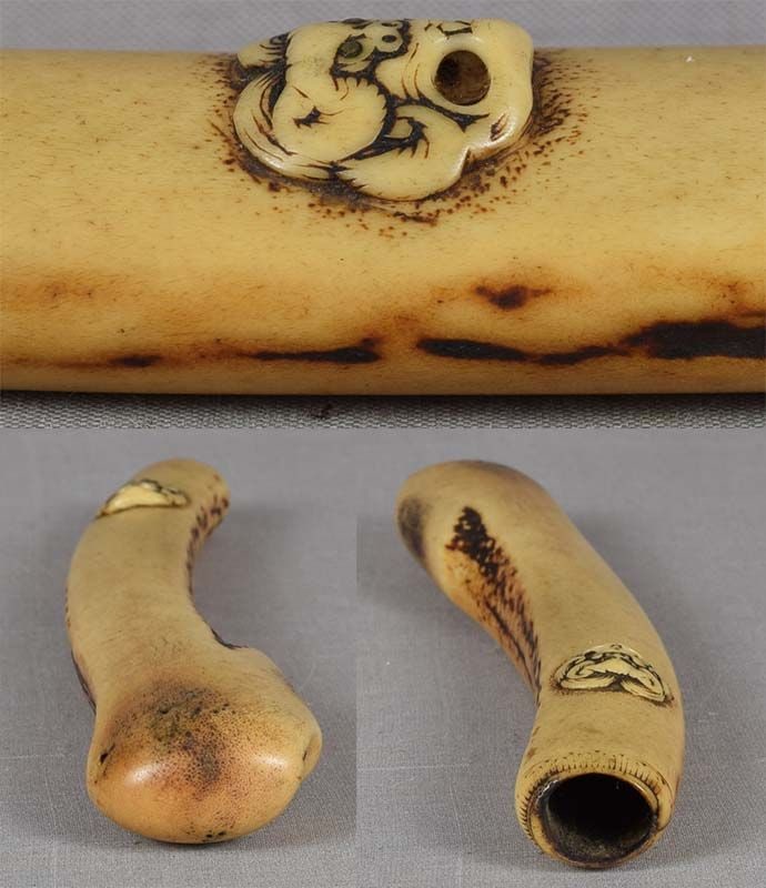 19c Japanese ASAKUSA KISERUZUTSU Japanese pipe case SHISHI MASK - 5