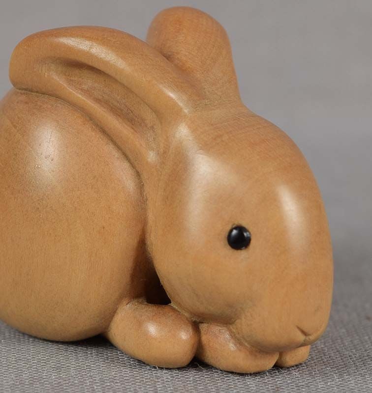 19c netsuke crouching Zodiac RABBIT by KACHU - 2