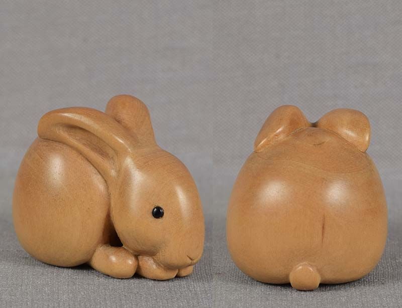 19c netsuke crouching Zodiac RABBIT by KACHU - 4