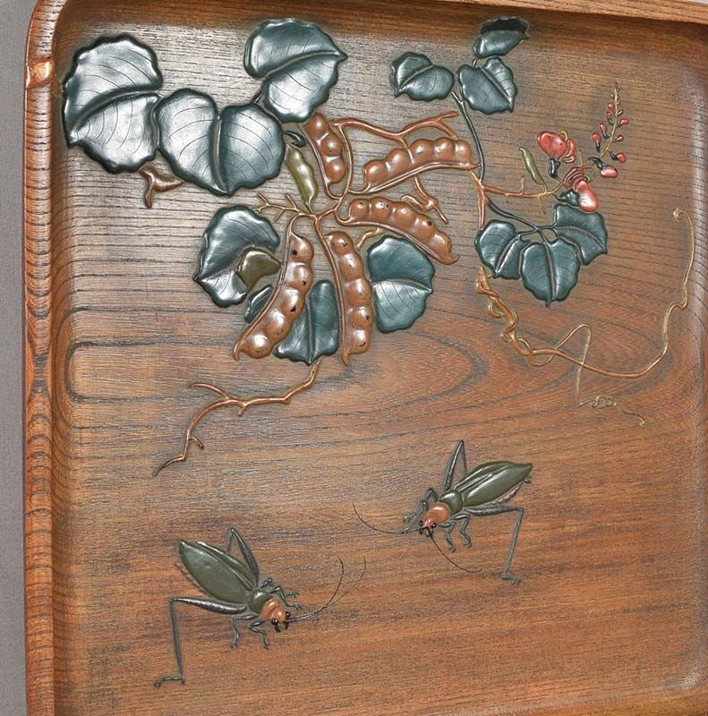 1920s Japanese lacquer tray ADZUKI BEANS & CRICKETS by IKKOKUSAI - 2