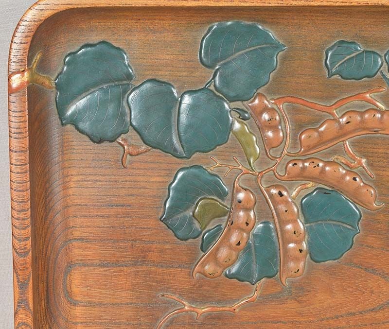 1920s Japanese lacquer tray ADZUKI BEANS & CRICKETS by IKKOKUSAI - 3