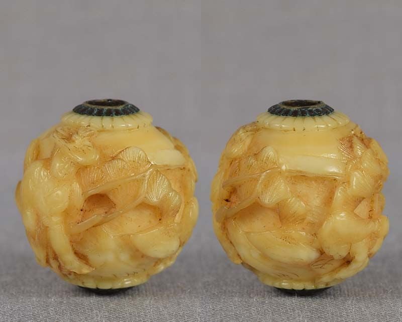 19c marine OJIME netsuke slide YABUSAME ARCHER & maiden - 3