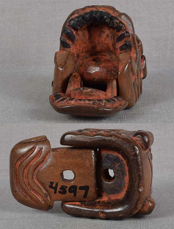Early 19c netsuke SHISHIMAI MASK moveable jaw - 3