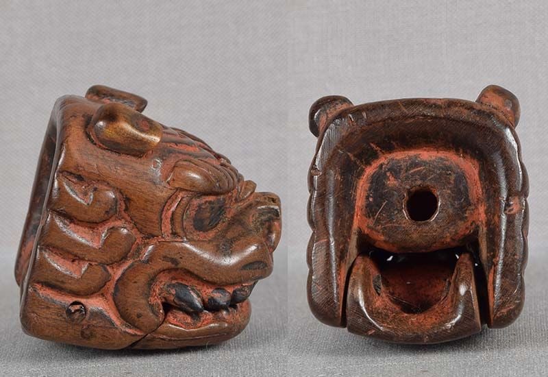 Early 19c netsuke SHISHIMAI MASK moveable jaw - 4