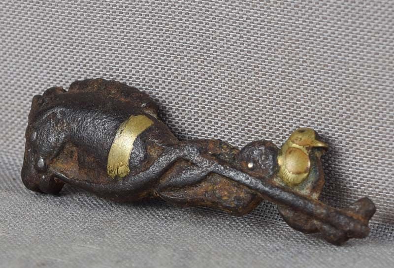 19c Japanese MAE-KANAGU pouch clasp HOBBY HORSE & toy bird - 2