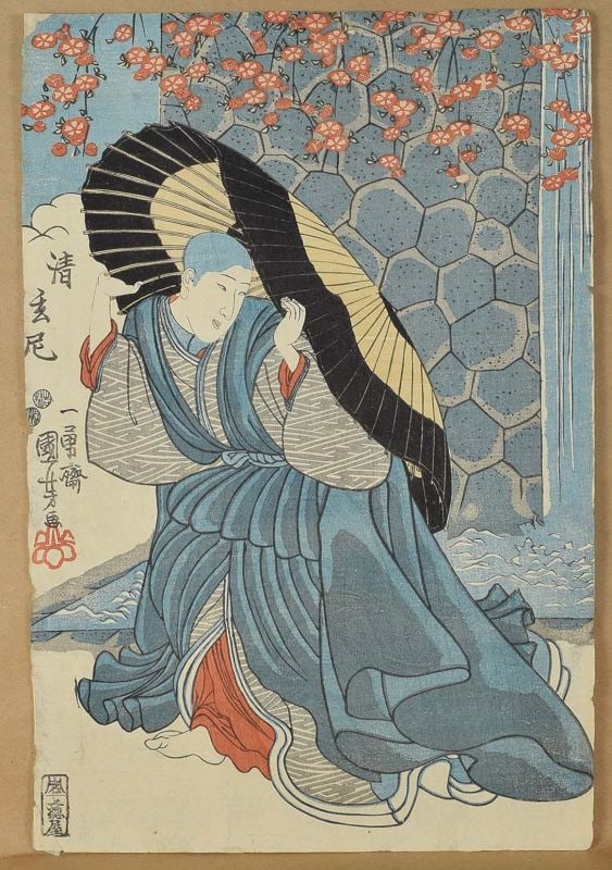 1850s Japanese print diptych BUDDHIST NUN & bandit by KUNIYOSHI - 2