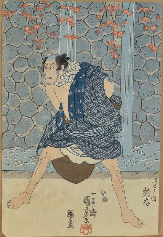 1850s Japanese print diptych BUDDHIST NUN & bandit by KUNIYOSHI - 3