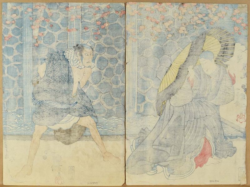 1850s Japanese print diptych BUDDHIST NUN & bandit by KUNIYOSHI - 6