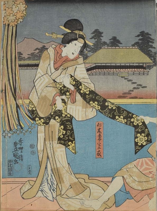 1850s Japanese print BURNING a LETTER by TOYOKUNI III - 2