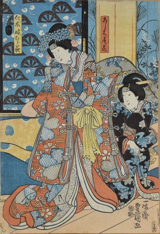 1850s Japanese print BURNING a LETTER by TOYOKUNI III - 4