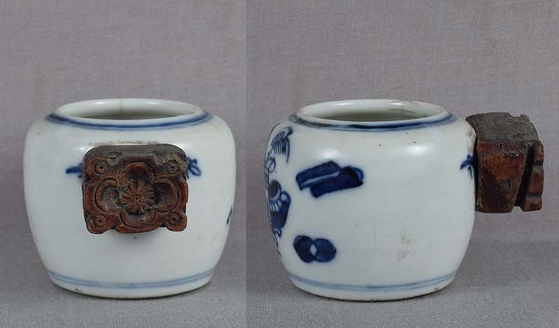 19c Chinese porcelain bird cage BIRD FEEDER / water cup SCHOLAR OBJECT - 3