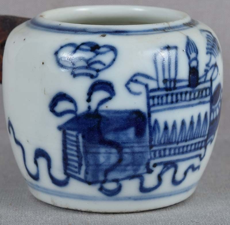 19c Chinese porcelain bird cage BIRD FEEDER / water cup SCHOLAR OBJECT - 6