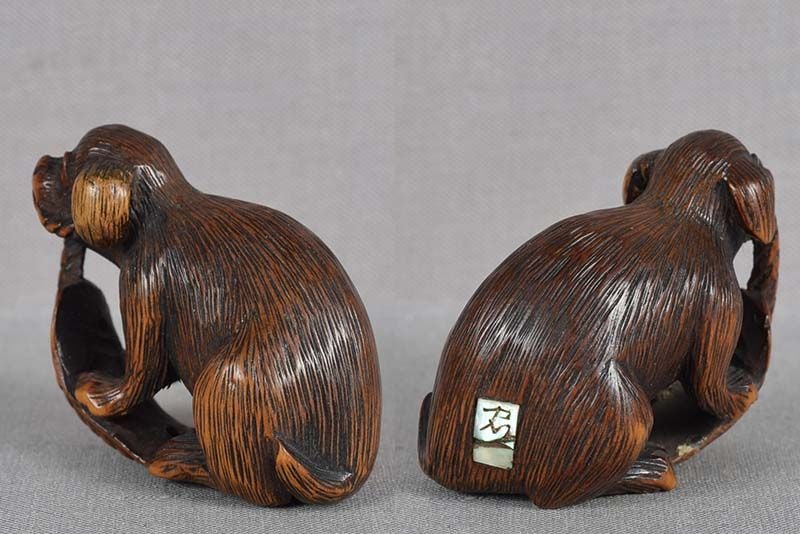 19c netsuke PUPPY chewing sandal by TADAKAZU - 5