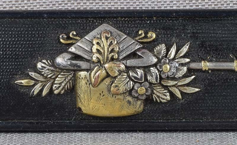 19c Japanese sword KOZUKA ritual ladle & flowers - 2