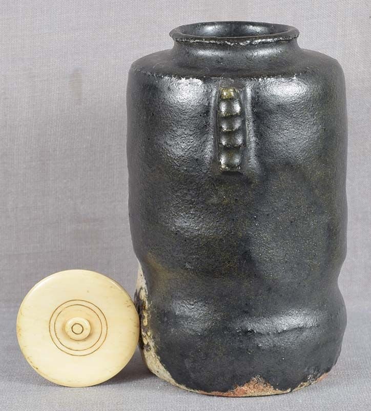 19c tea ceremony BLACK ORIBE tea caddy CHAIRE - 3