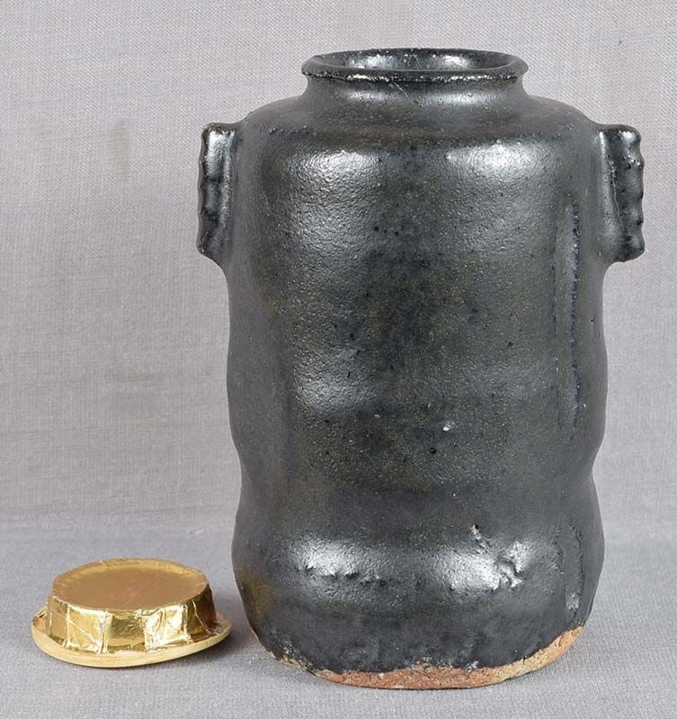 19c tea ceremony BLACK ORIBE tea caddy CHAIRE - 4