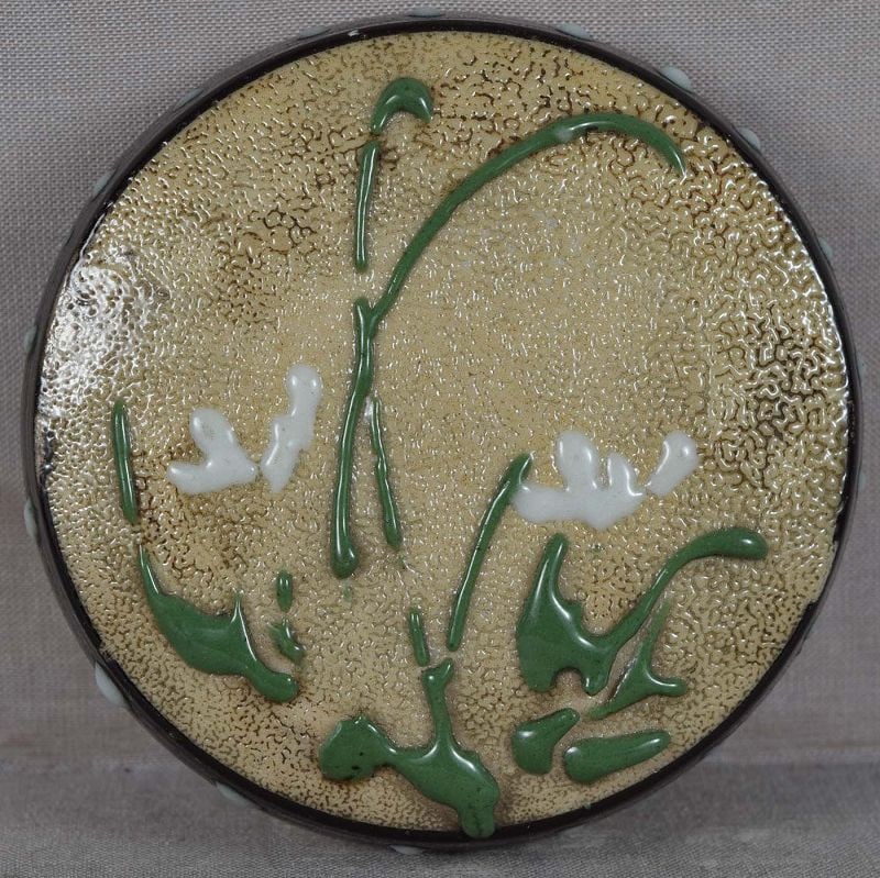 19c Japanese ceramic DRUM BOX moriage grasses tea ceremony - 3