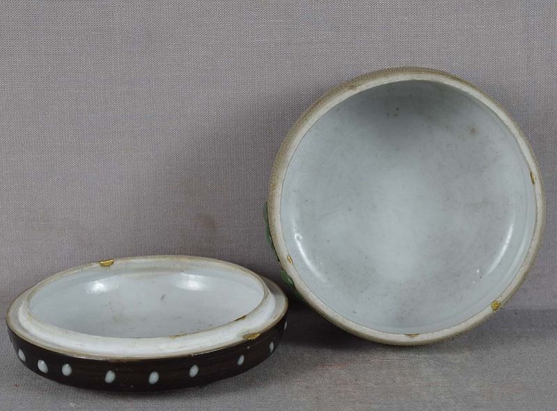 19c Japanese ceramic DRUM BOX moriage grasses tea ceremony - 4