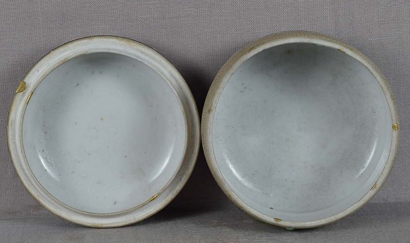 19c Japanese ceramic DRUM BOX moriage grasses tea ceremony - 5