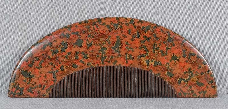 19c Japanese lacquer KUSHI hair COMB marbled design - 2