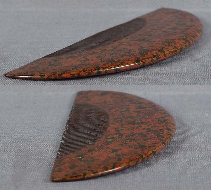 19c Japanese lacquer KUSHI hair COMB marbled design - 3