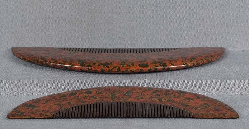 19c Japanese lacquer KUSHI hair COMB marbled design - 4